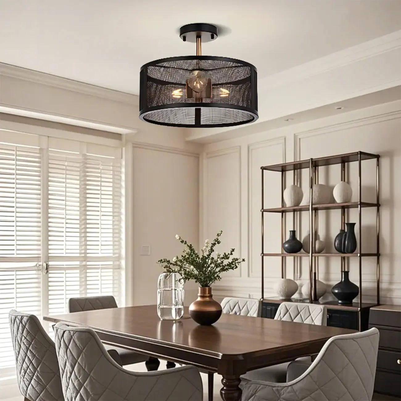 Plafonnier semi-encastré moderne cylindrique creux en métal noir