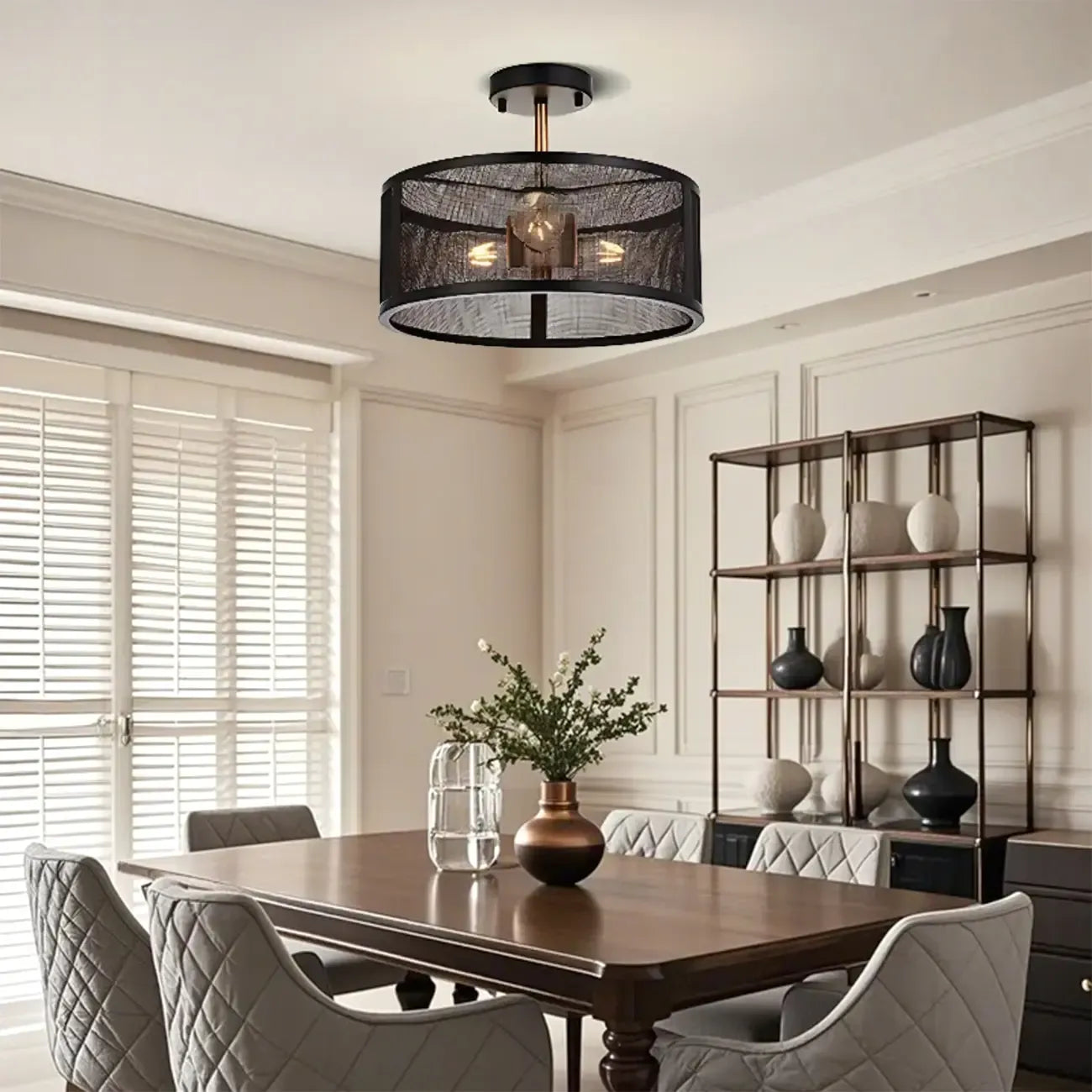 Plafonnier semi-encastré moderne cylindrique creux en métal noir