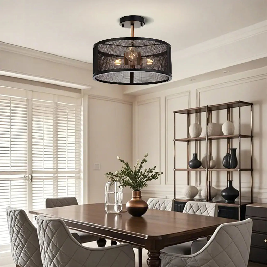 Plafonnier semi-encastré moderne cylindrique creux en métal noir