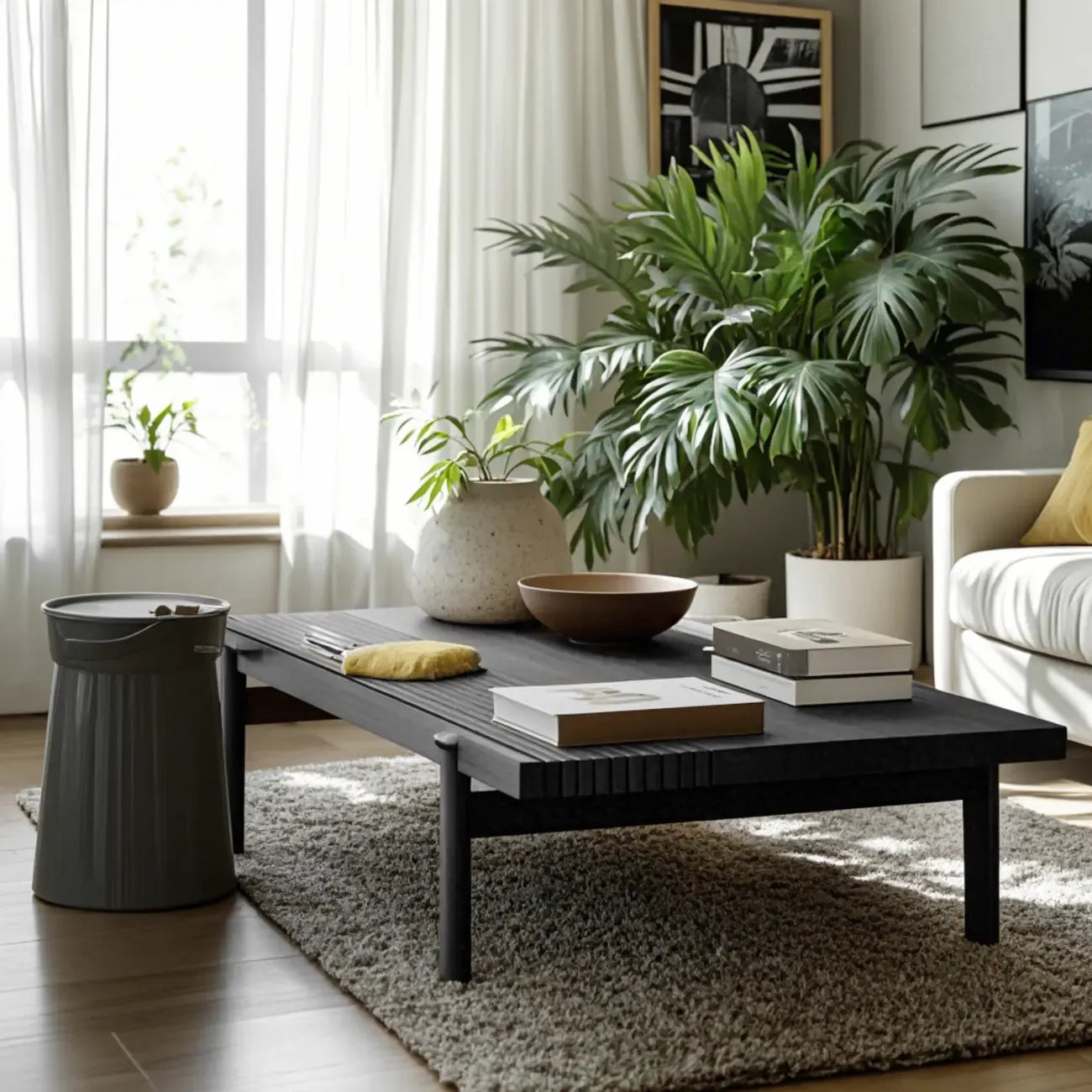 Table basse rectangulaire chic en bois noir