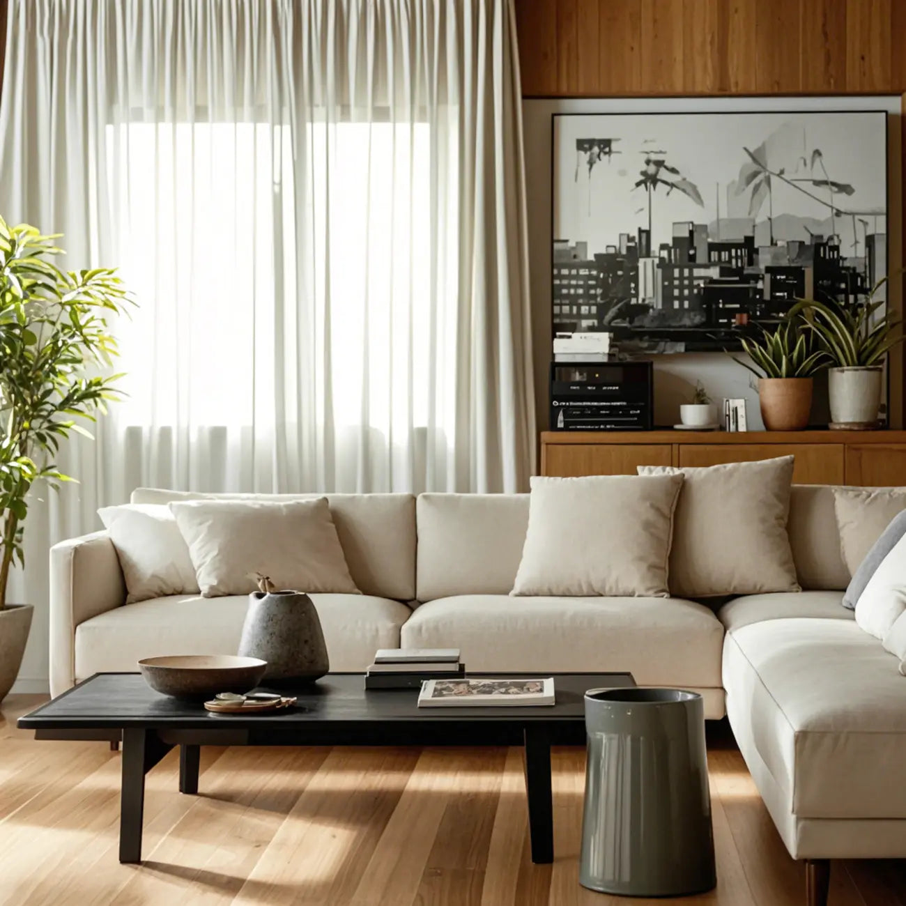 Table basse rectangulaire chic en bois noir