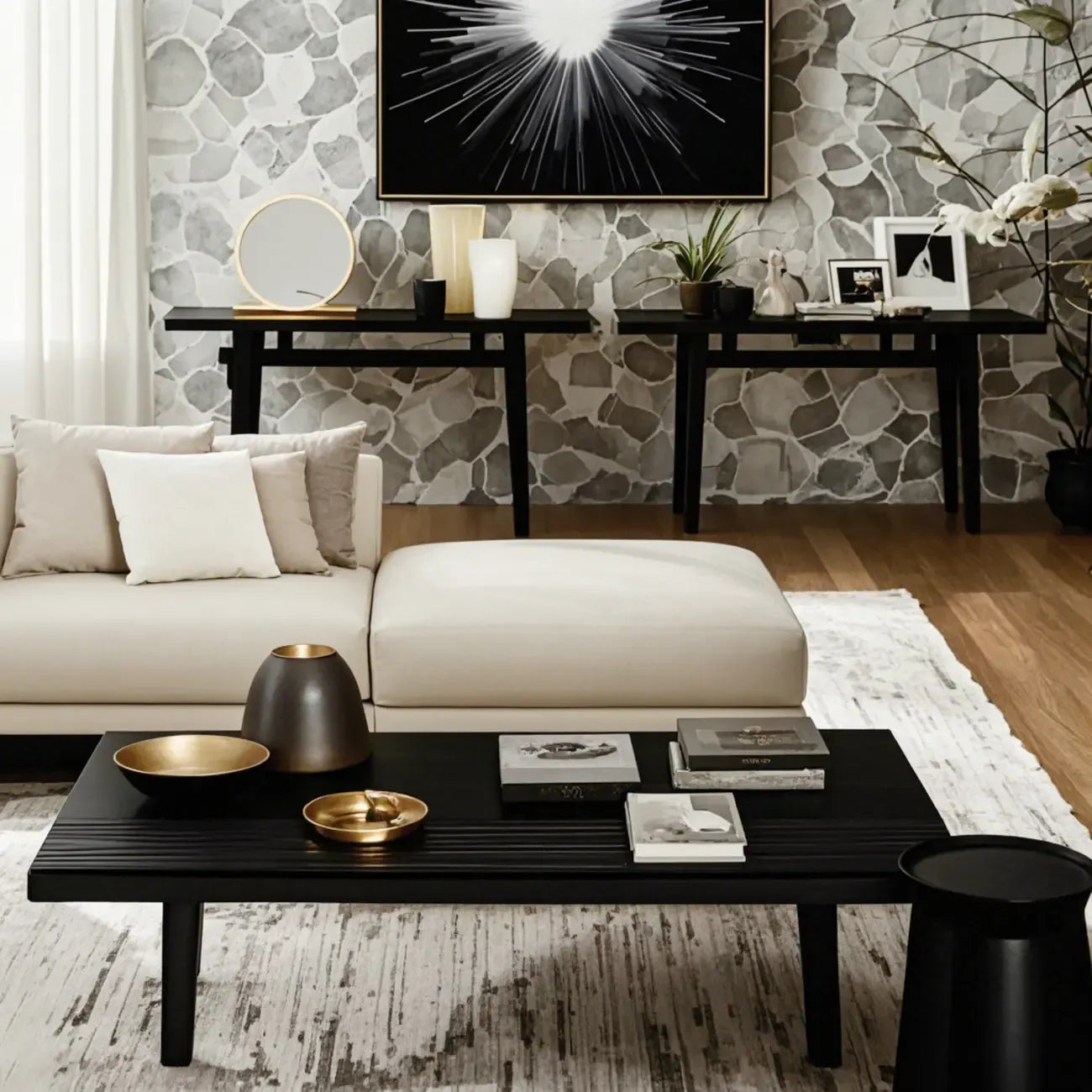 Table basse rectangulaire chic en bois noir