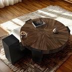 Table basse ronde en bois recyclé noir et marron