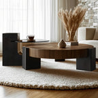 Table basse ronde en bois recyclé noir et marron