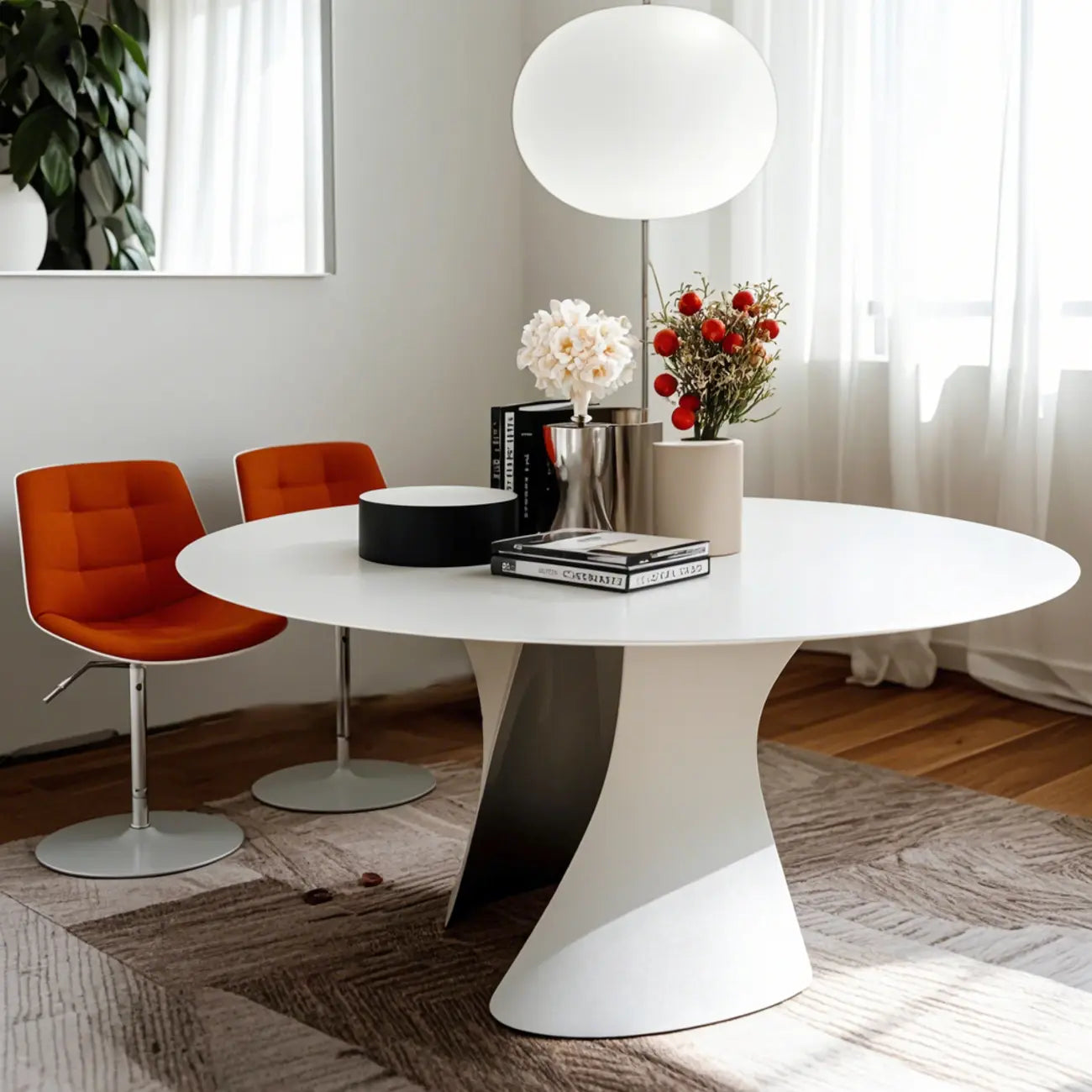 Table basse ronde moderne abstraite en bois de couleur unie