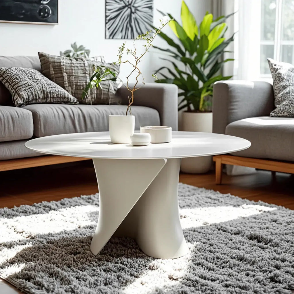 Table basse ronde moderne abstraite en bois de couleur unie