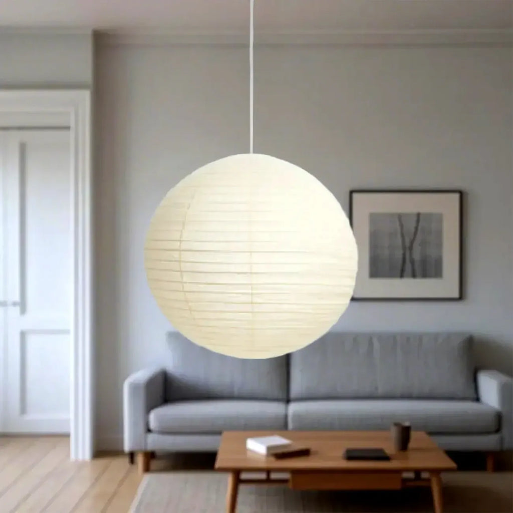 Suspension lanterne en papier blanc recyclé pour salon