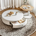 Table basse ronde moderne en bois blanc avec tiroir