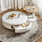 Table basse ronde moderne en bois blanc avec tiroir