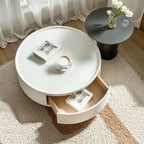 Table basse ronde moderne en bois noir et blanc avec tiroir