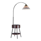 Lampadaire arqué moderne en bois avec télécommande et étagère de rangement