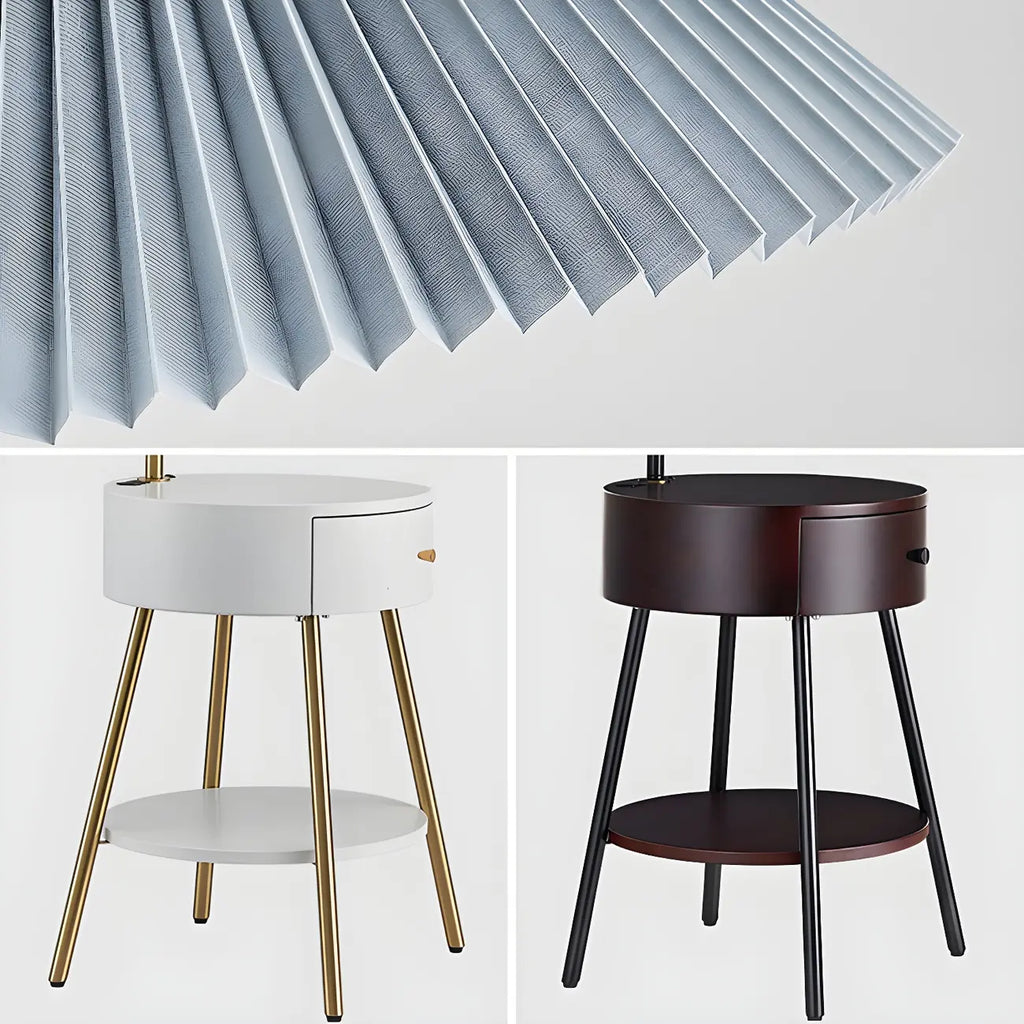 Lampadaire arqué moderne en bois avec télécommande et étagère de rangement