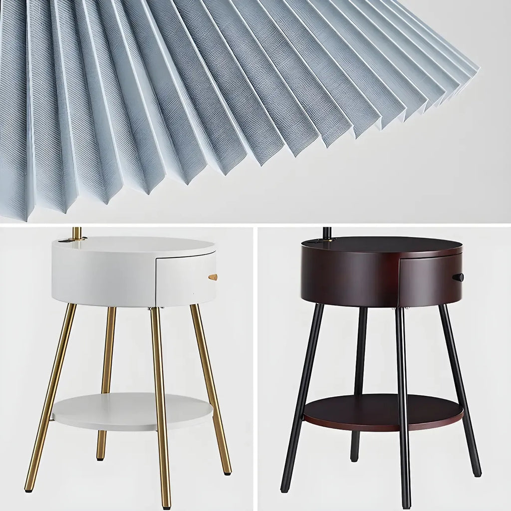 Lampadaire arqué moderne en bois avec télécommande et étagère de rangement