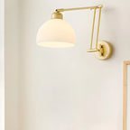 Applique murale moderne dorée à bras articulé réglable avec abat-jour blanc