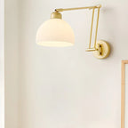 Applique murale moderne dorée à bras articulé réglable avec abat-jour blanc