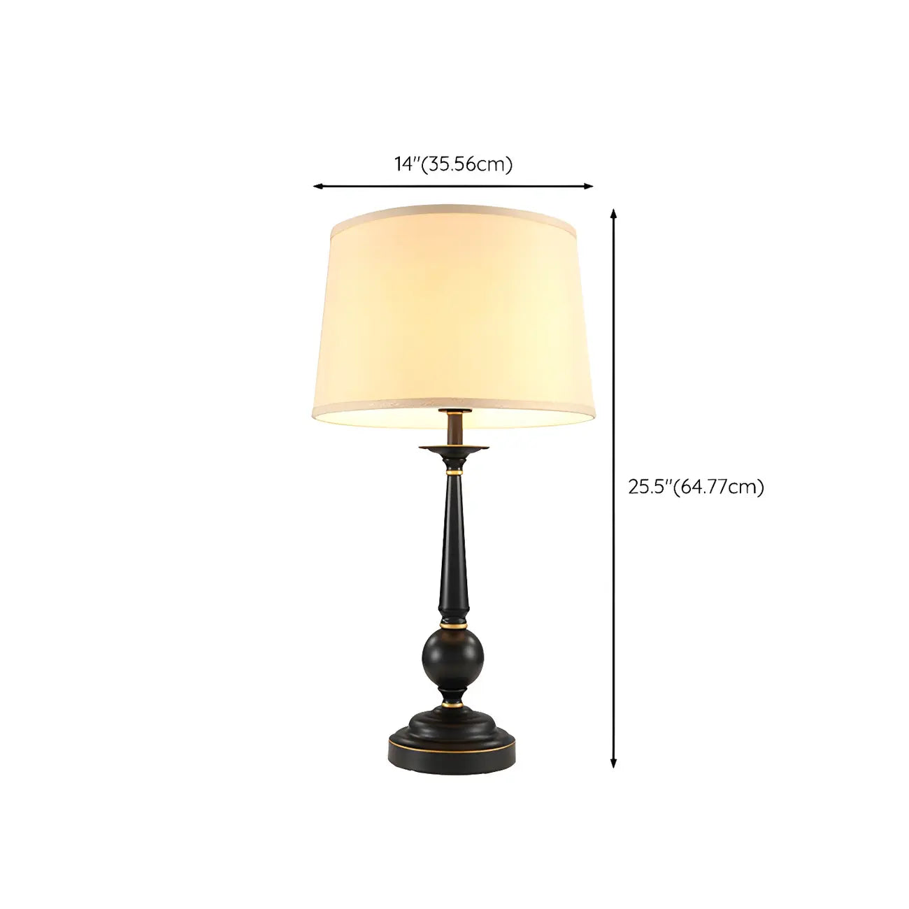 Lampe de table standard traditionnelle avec abat-jour en tissu et métal noir