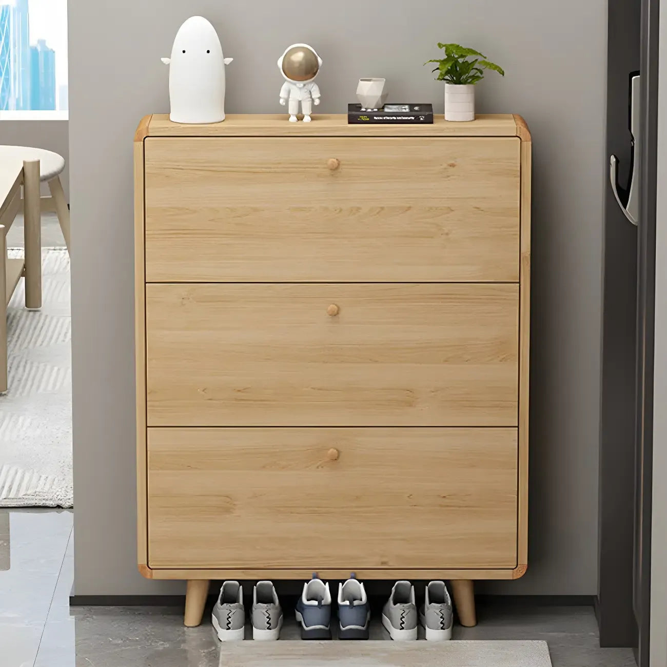 Meuble à chaussures étroit et moderne en bois massif pour petits espaces