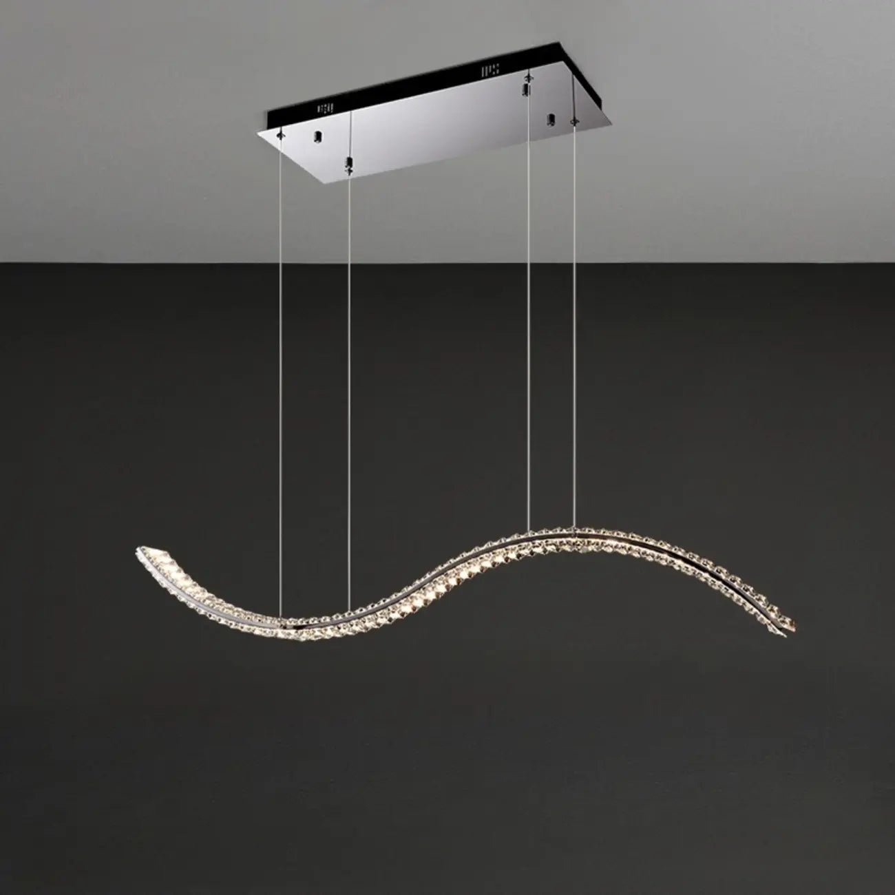 Suspension LED à intensité variable en cristal ondulé pour îlot de cuisine