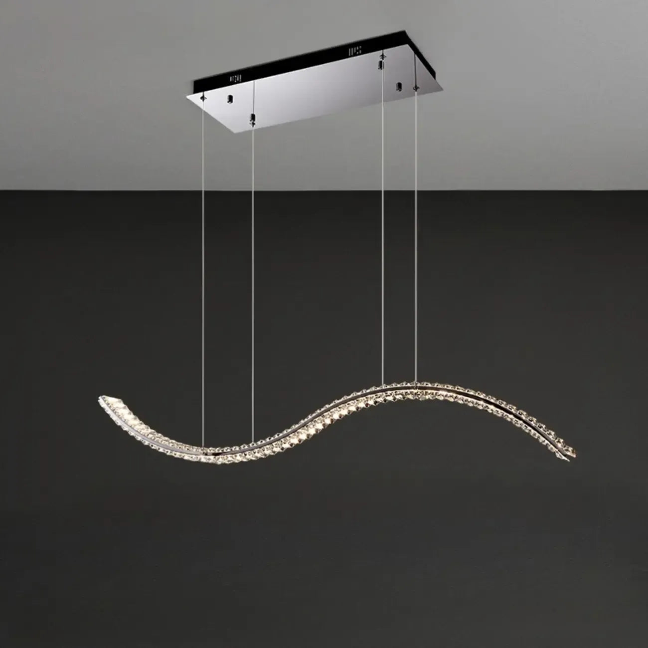 Suspension LED à intensité variable en cristal ondulé pour îlot de cuisine