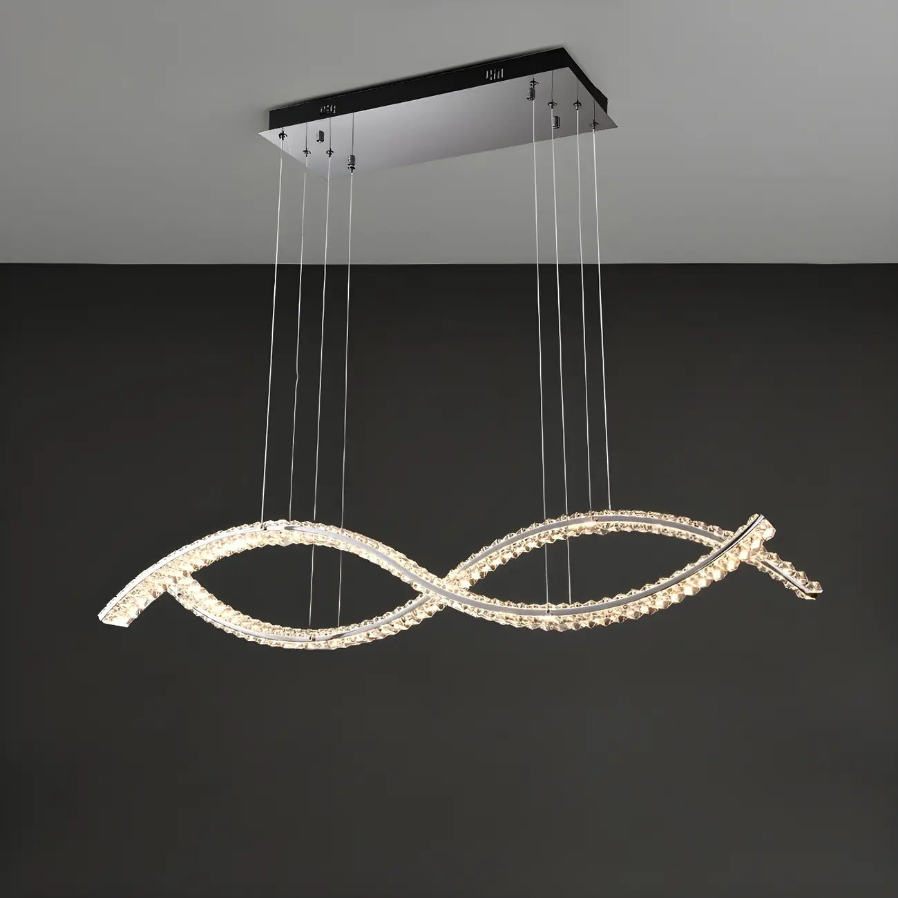 Suspension LED à intensité variable en cristal ondulé pour îlot de cuisine