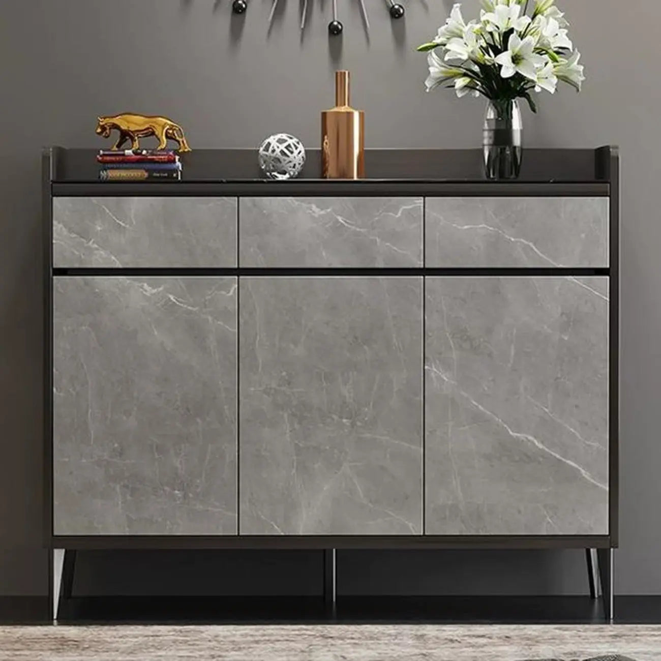 Meuble à chaussures moderne en bois gris avec plateau de rangement