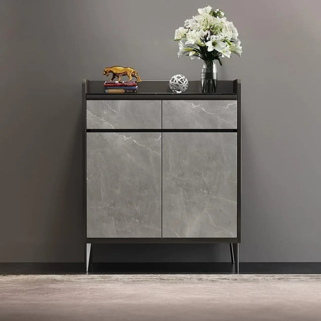 Meuble à chaussures moderne en bois gris avec plateau de rangement