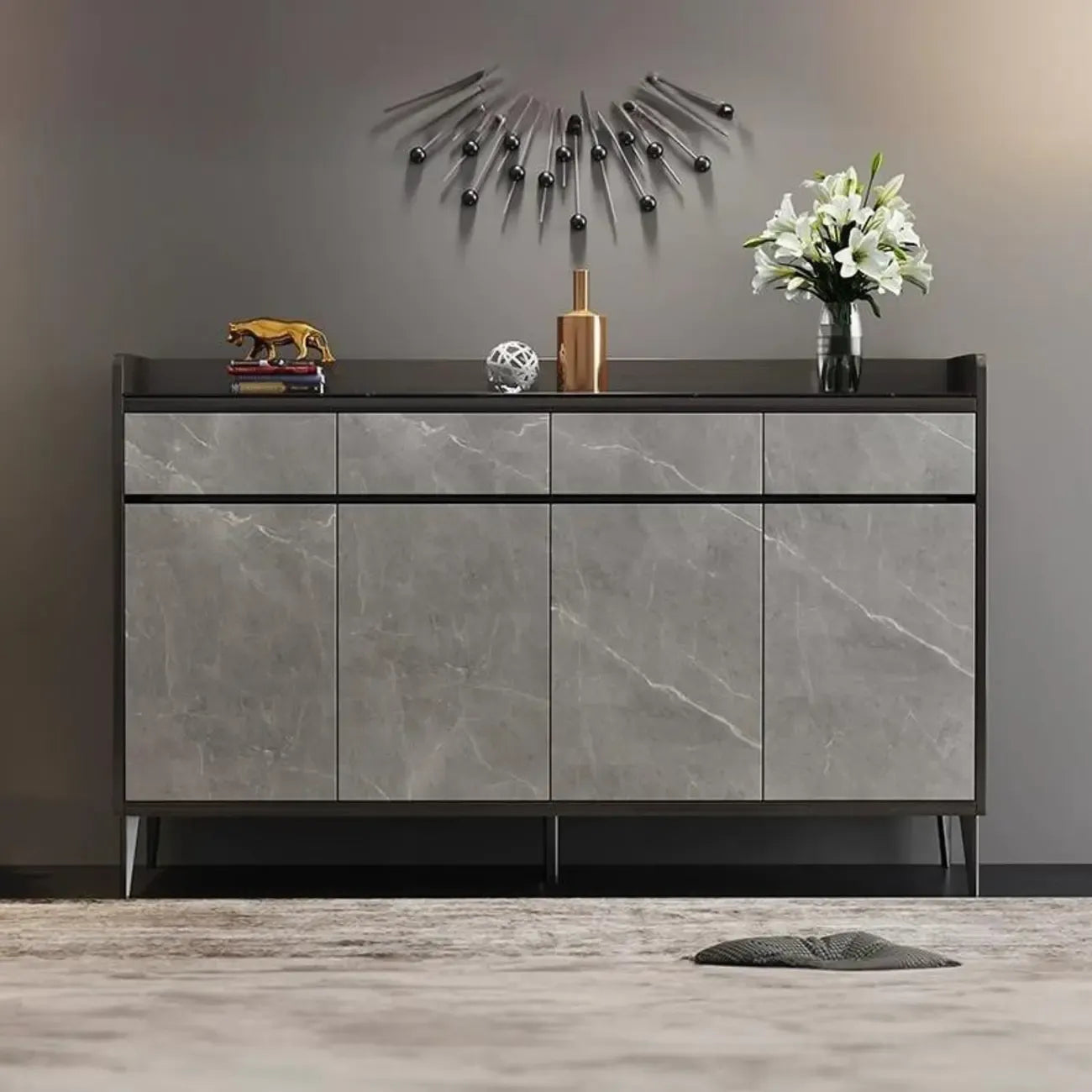 Meuble à chaussures moderne en bois gris avec plateau de rangement