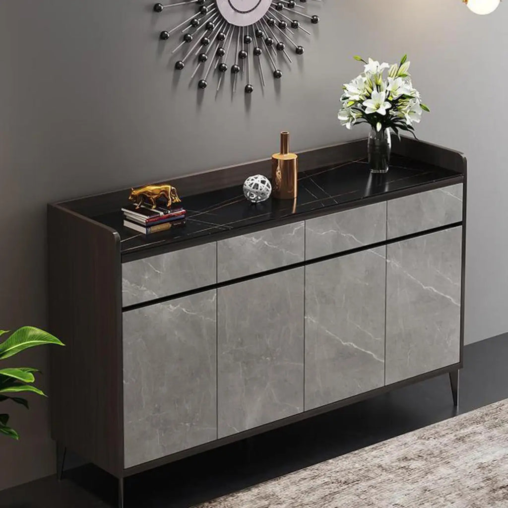 Meuble à chaussures moderne en bois gris avec plateau de rangement