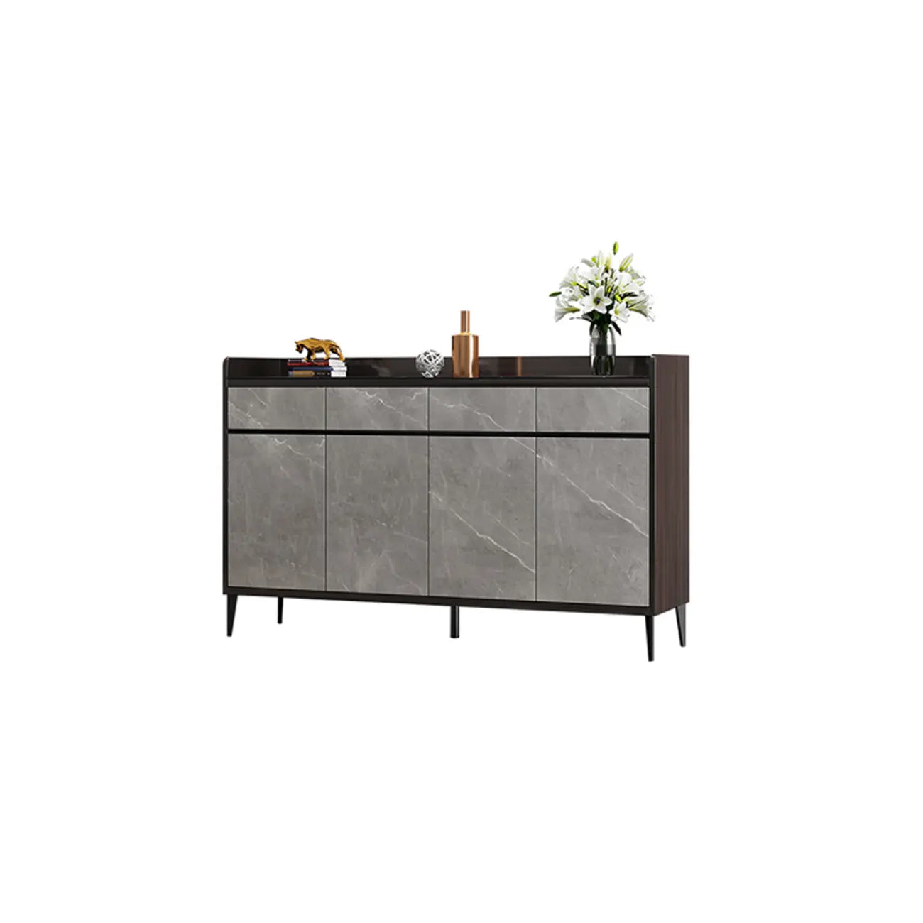 Meuble à chaussures moderne en bois gris avec plateau de rangement