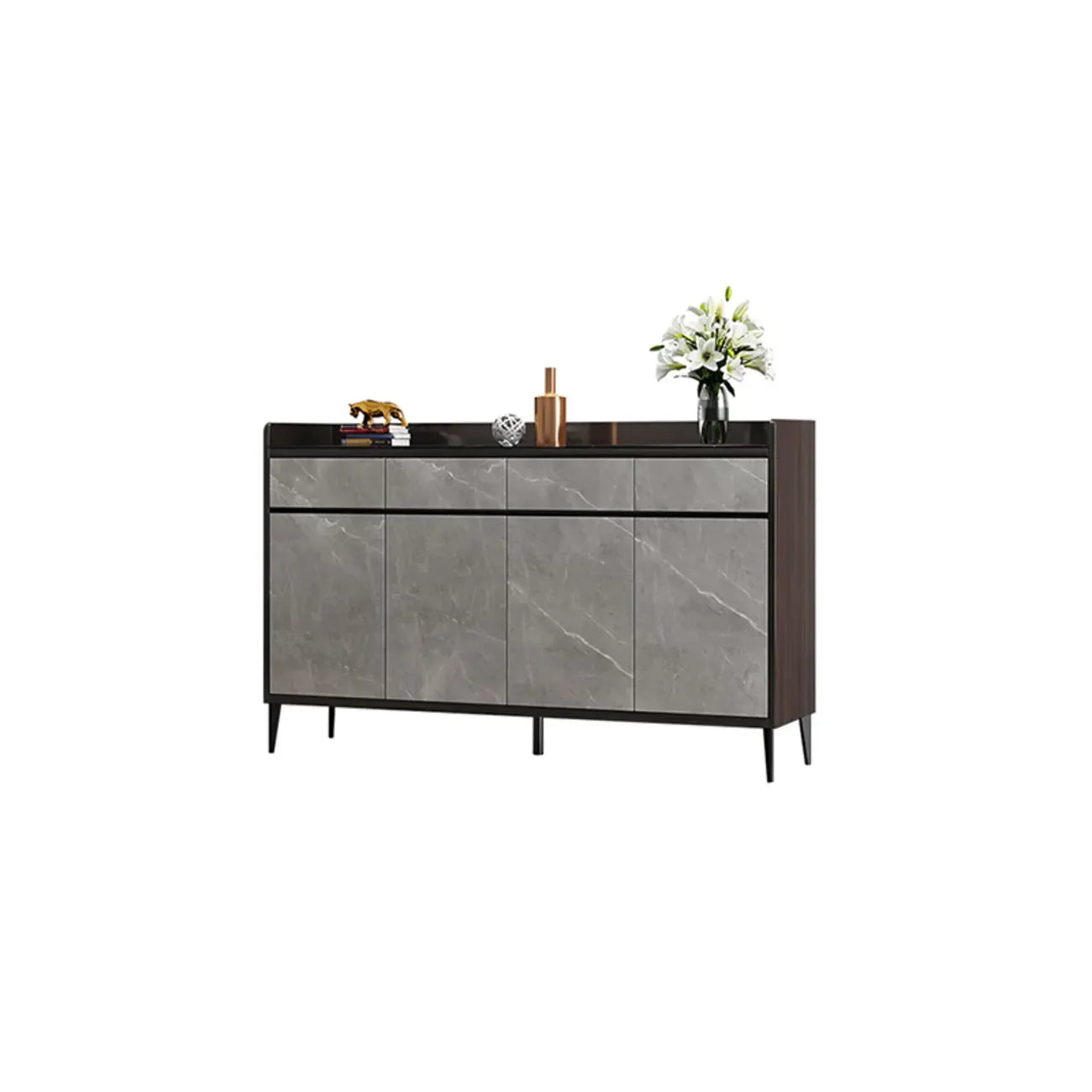 Meuble à chaussures moderne en bois gris avec plateau de rangement