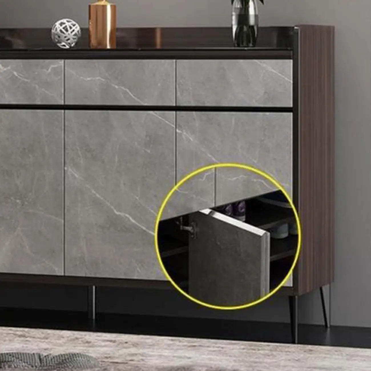 Meuble à chaussures moderne en bois gris avec plateau de rangement