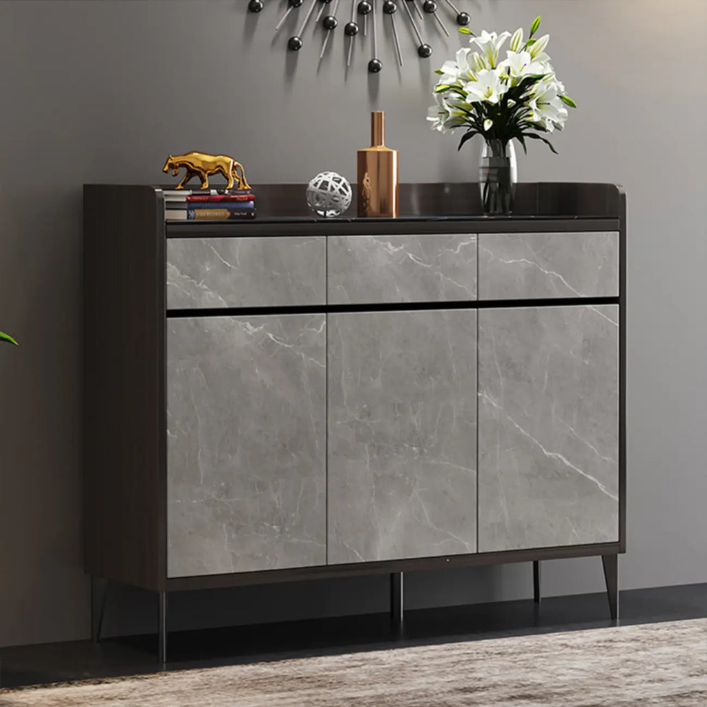 Meuble à chaussures moderne en bois gris avec plateau de rangement