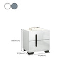 Table de chevet élégante à deux tiroirs avec plateau en bois et pierre.