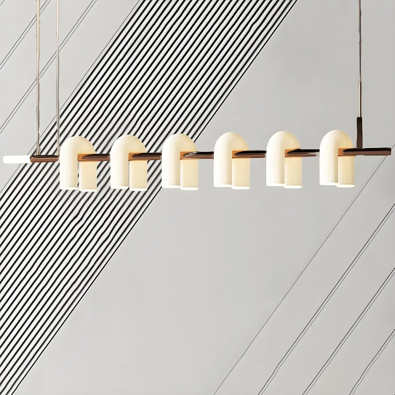 Suspension LED géométrique moderne à 6 lumières pour îlot de cuisine