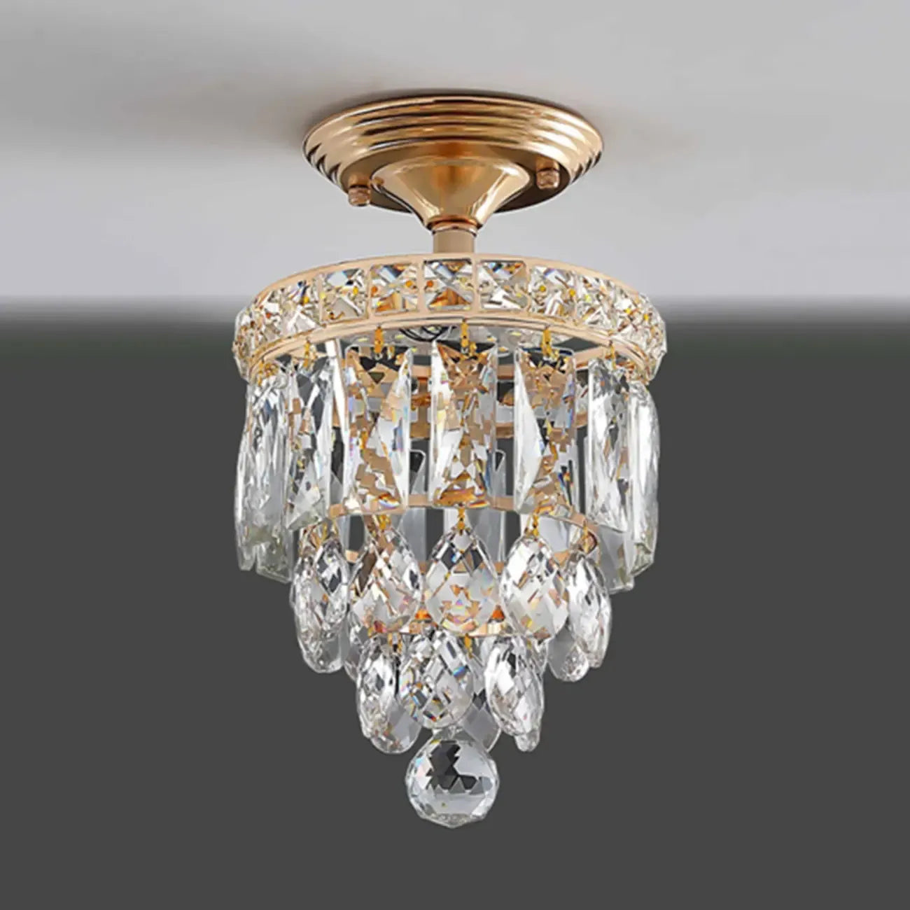 Plafonnier semi-encastré moderne à plusieurs niveaux en cristal pour couloir