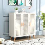 Meuble à chaussures en bois massif blanc à persiennes pour entrée