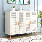 Meuble à chaussures en bois massif blanc à persiennes pour entrée