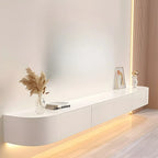 Meuble TV suspendu en bois blanc de style glamour avec tiroirs et étagères