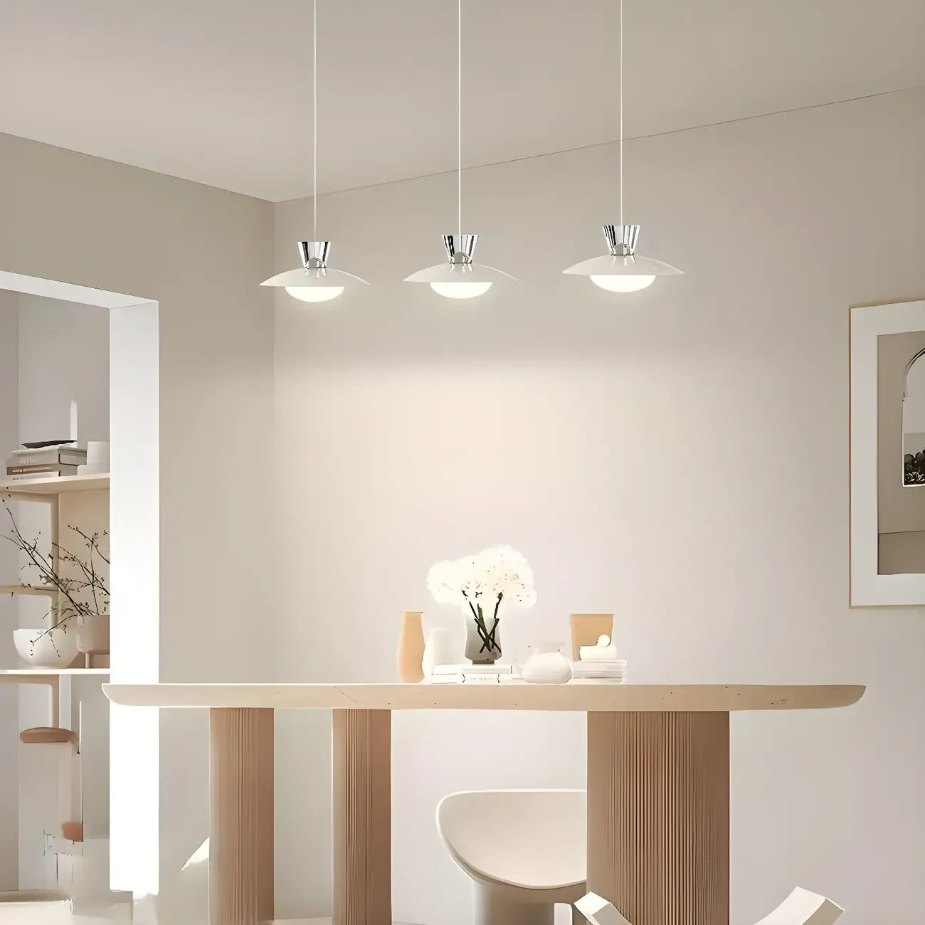 Suspension LED argentée moderne à intensité variable pour îlot de cuisine