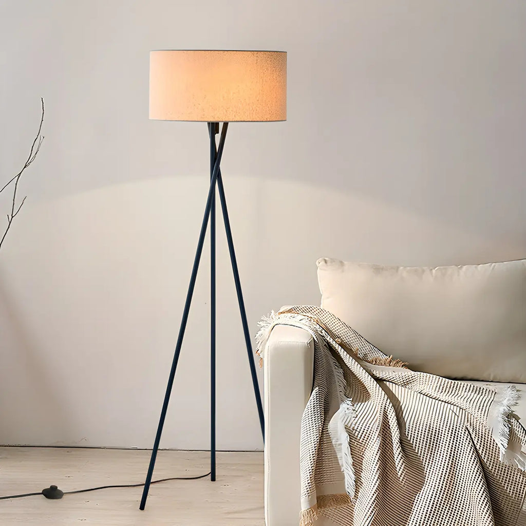 Lampadaire moderne trépied LED noir avec abat-jour cylindrique
