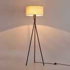 Lampadaire moderne trépied LED noir avec abat-jour cylindrique