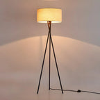 Lampadaire moderne trépied LED noir avec abat-jour cylindrique