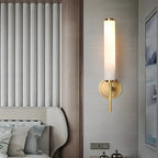 Applique murale moderne cylindrique en pierre dorée avec éclairage LED pour chambre