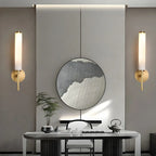 Applique murale moderne cylindrique en pierre dorée avec éclairage LED pour chambre