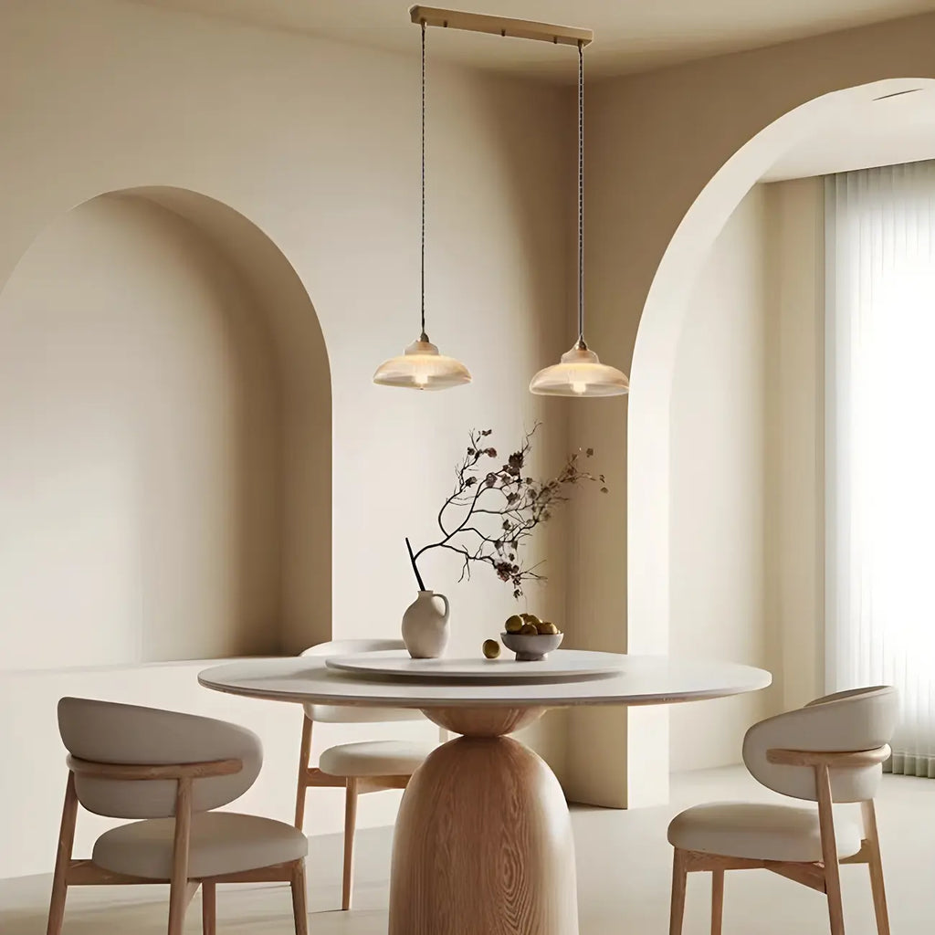 Suspension moderne à 2 lumières avec dôme en verre doré pour îlot de cuisine