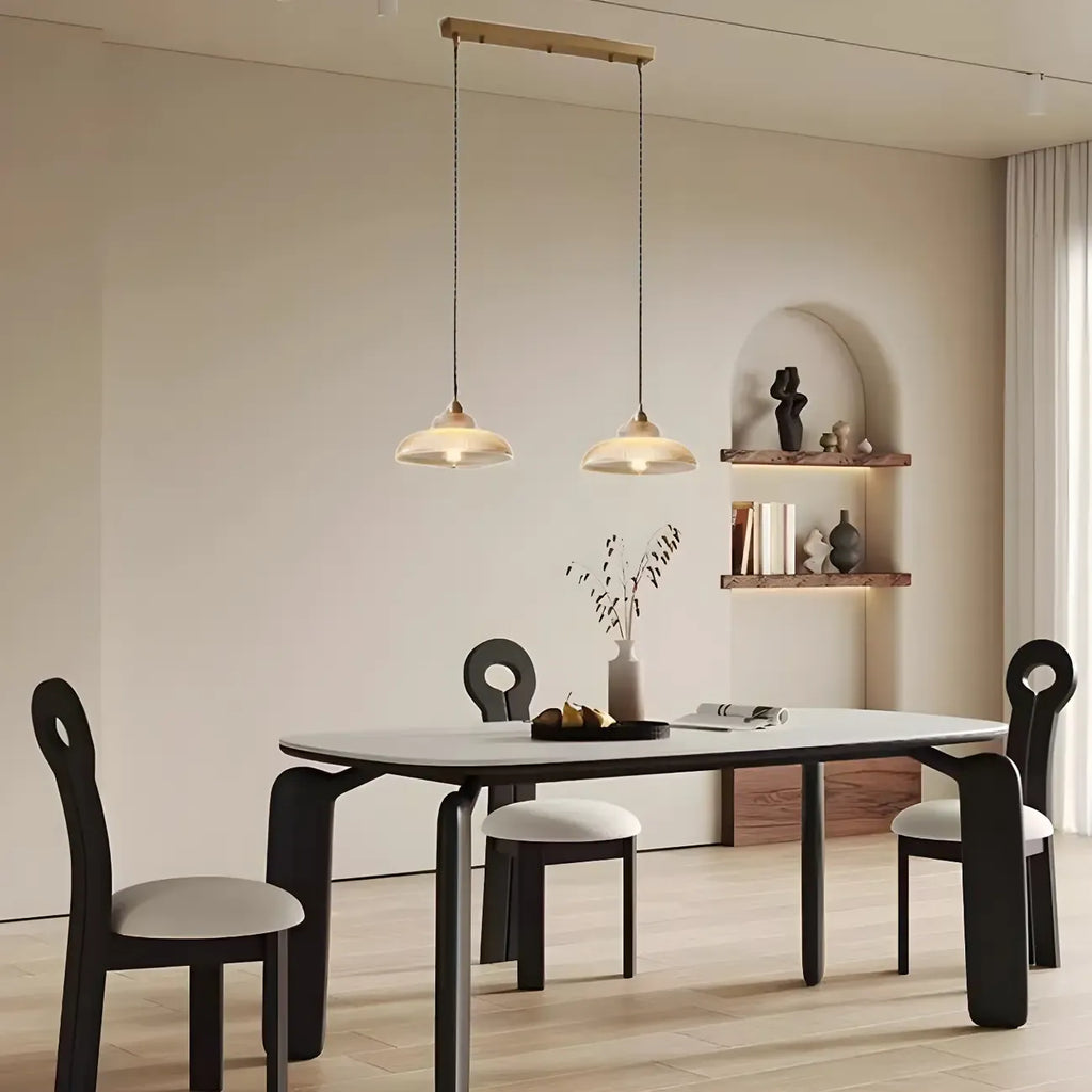 Suspension moderne à 2 lumières avec dôme en verre doré pour îlot de cuisine