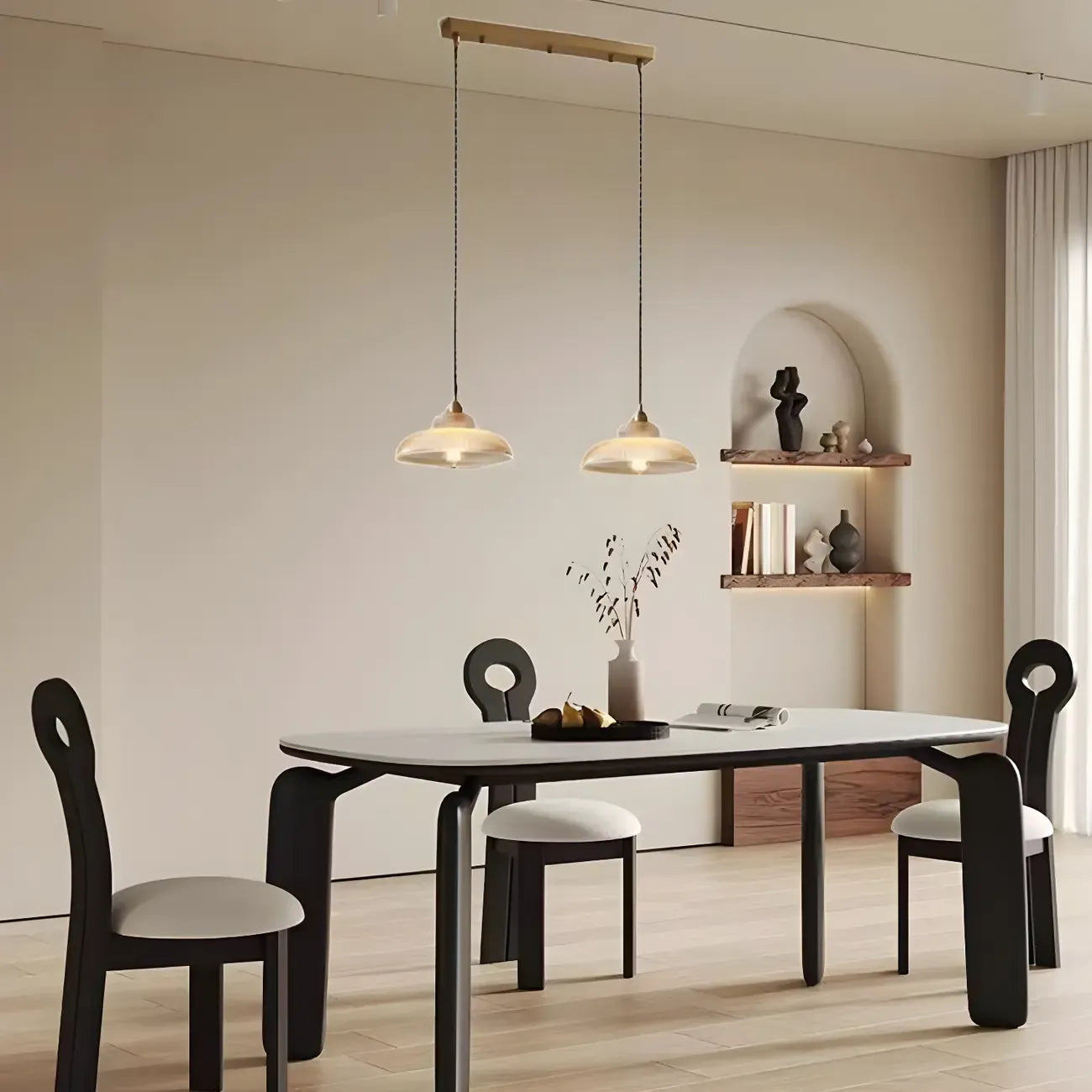 Suspension moderne à 2 lumières avec dôme en verre doré pour îlot de cuisine