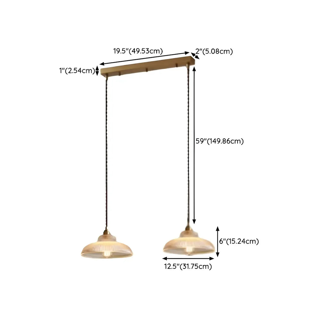 Suspension moderne à 2 lumières avec dôme en verre doré pour îlot de cuisine