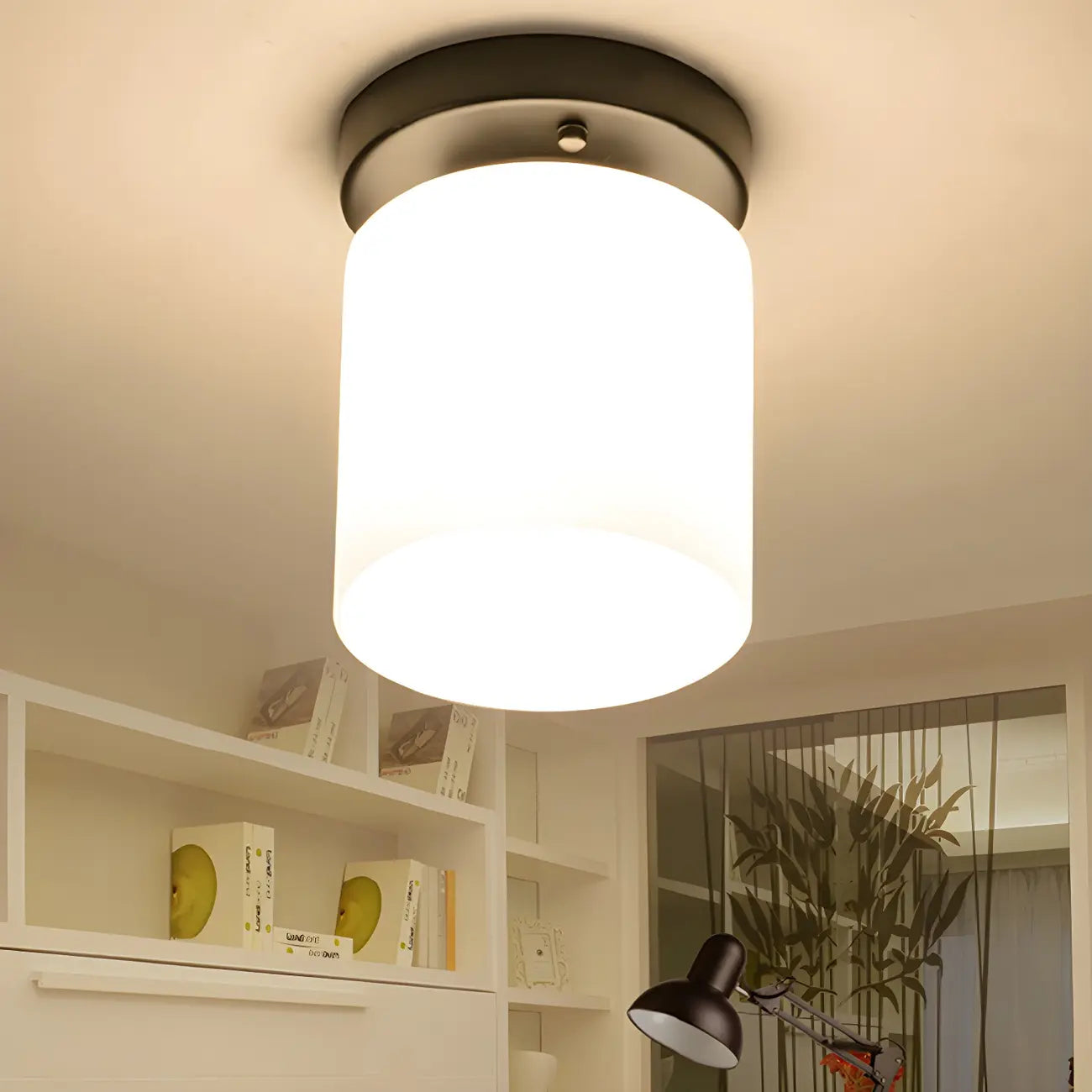 Plafonnier semi-encastré cylindrique minimaliste en verre noir