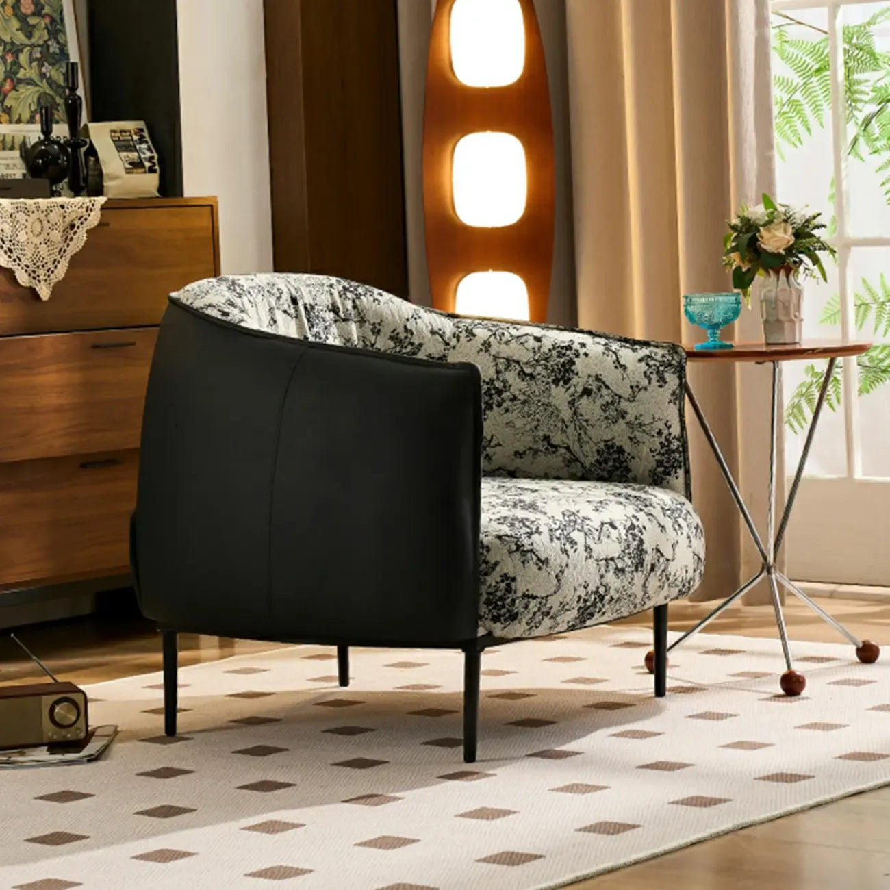 Fauteuil d'appoint moderne surdimensionné en cuir, style tonneau, pour salon